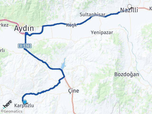 Aydın Karpuzlu Nazilli Arası Kaç Km - Yol Haritası