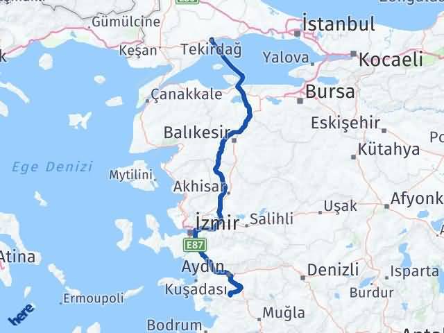 Aydın Karpuzlu Tekirdağ Arası Kaç Km - Yol Haritası