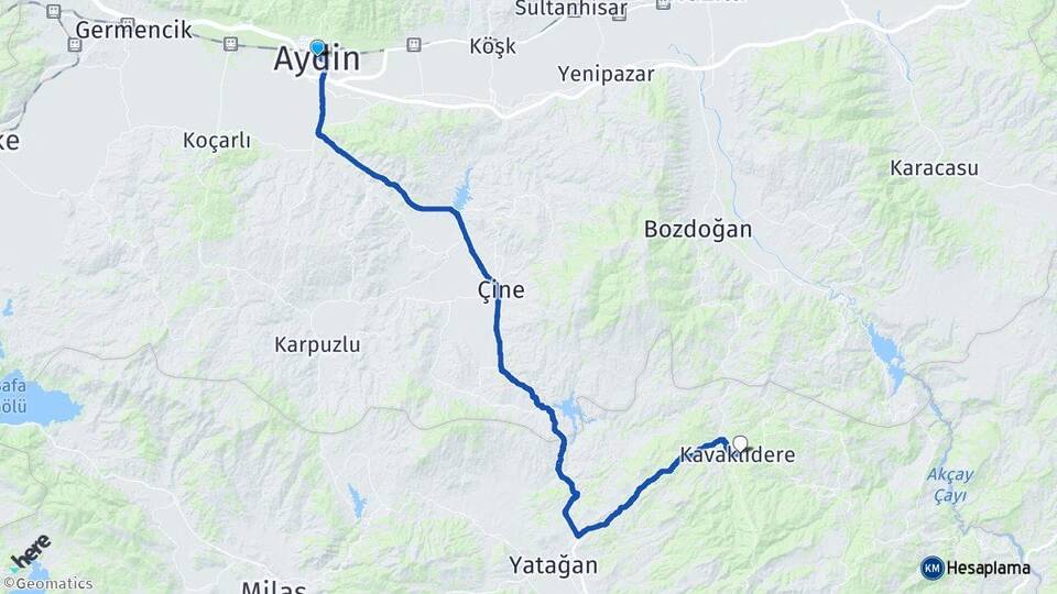 Aydın Kavaklıdere Muğla Arası Kaç Km - Yol Haritası