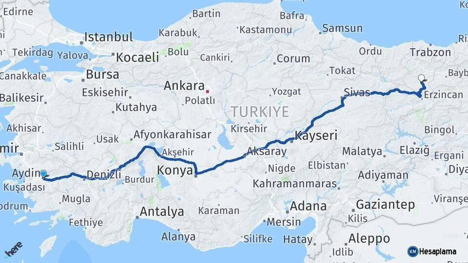 Aydın Kelkit Gümüşhane Arası Kaç Km - Yol Haritası