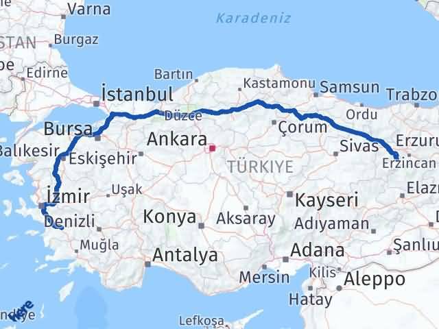 Aydın Kemah Erzincan Arası Kaç Km - Yol Haritası