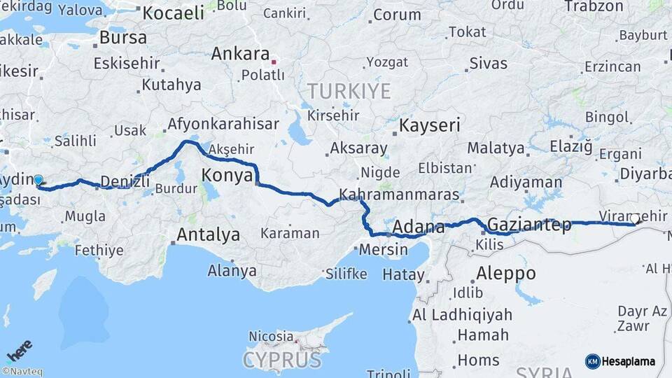 Aydın Kızıltepe Mardin Arası Kaç Km - Yol Haritası