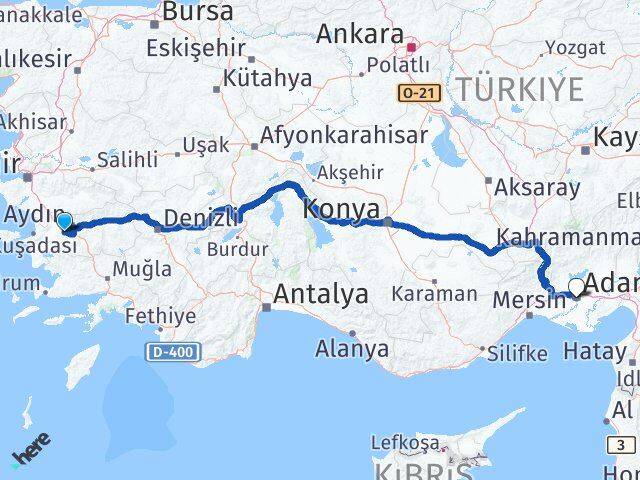 Aydın Koçarlı Adana Arası Kaç Km - Yol Haritası