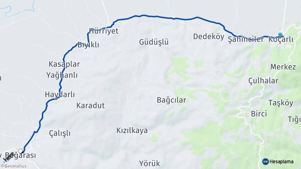 Aydın Koçarlı Bağarası Söke Arası Kaç Km - Yol Haritası