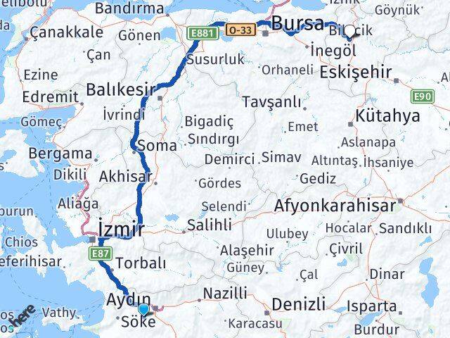 Aydın Koçarlı Bilecik Arası Kaç Km - Yol Haritası