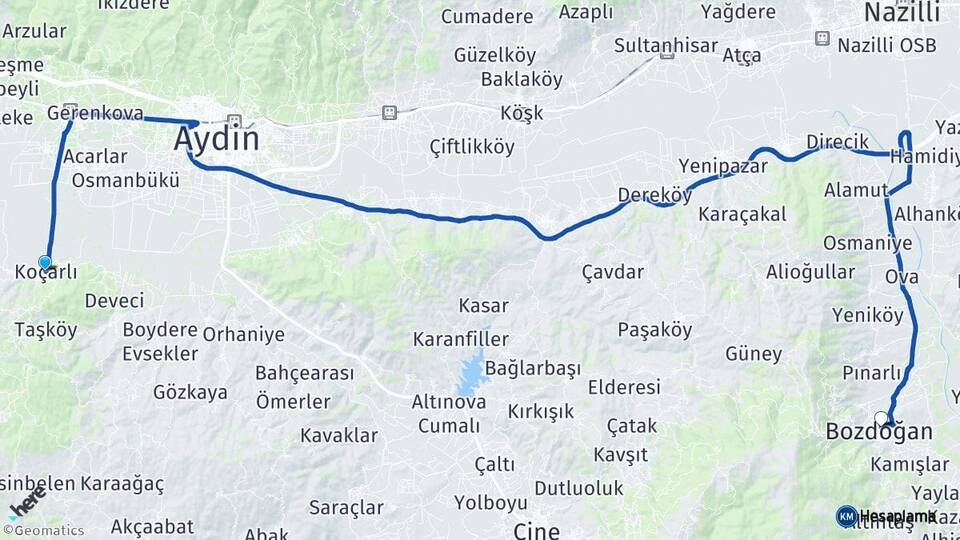 Aydın Koçarlı Bozdoğan Arası Kaç Km - Yol Haritası