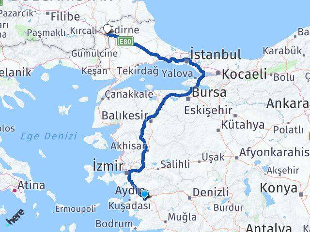 Aydın Koçarlı Edirne Arası Kaç Saat? Yol Haritası, Yakıt, Rota ve Mesafe Hesaplama Aydın Koçarlı Edirne Arası Kaç Km? Kaç Saat? Yol Haritası