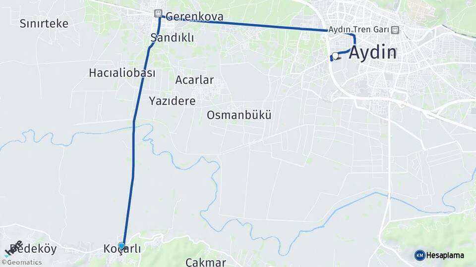 Aydın Koçarlı Efeler Arası Kaç Km - Yol Haritası