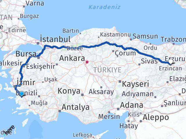 Aydın Koçarlı Erzincan Arası Kaç Km - Yol Haritası