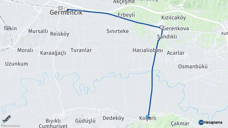 Aydın Koçarlı Germencik Arası Kaç Km - Yol Haritası