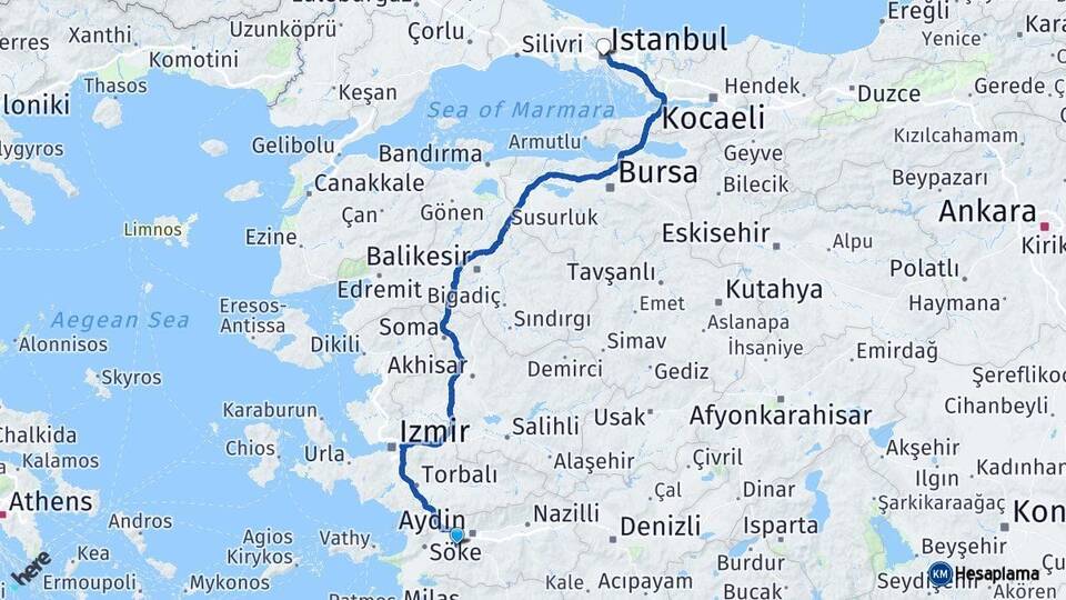 Aydın Koçarlı İstanbul Arası Kaç Km - Yol Haritası