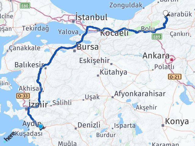 Aydın Koçarlı Karabük Arası Kaç Km - Yol Haritası