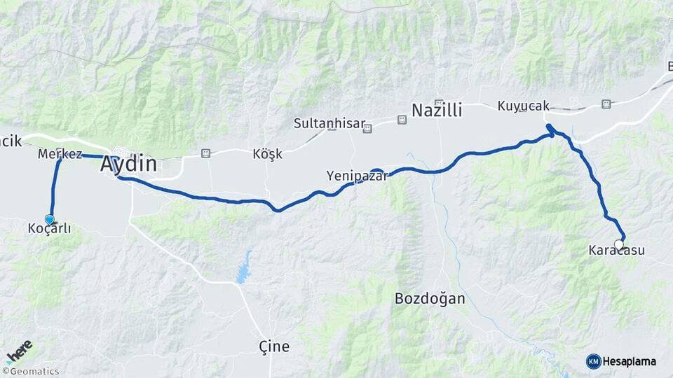 Aydın Koçarlı Karacasu Arası Kaç Km - Yol Haritası