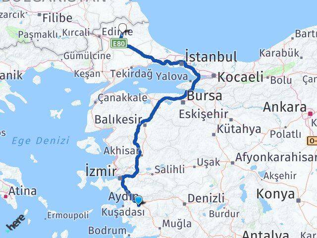 Aydın Koçarlı Kırklareli Arası Kaç Km - Yol Haritası