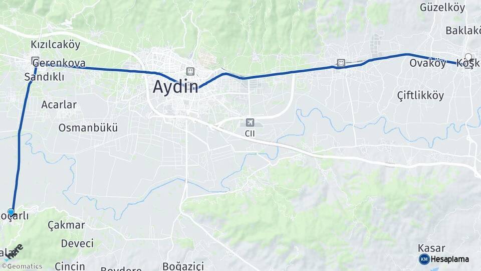 Aydın Koçarlı Köşk Arası Kaç Km - Yol Haritası