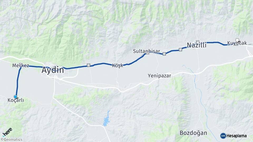 Aydın Koçarlı Kuyucak Arası Kaç Km - Yol Haritası