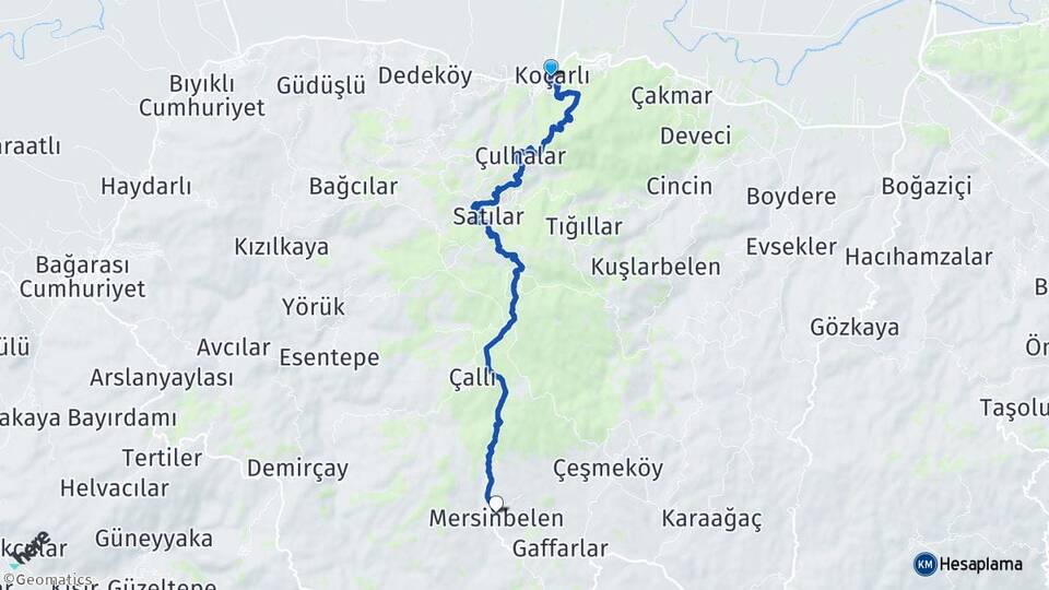 Aydın Koçarlı Mersinbelen Koçarlı Arası Kaç Km - Yol Haritası