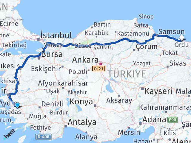 Aydın Koçarlı Ordu Arası Kaç Km - Yol Haritası