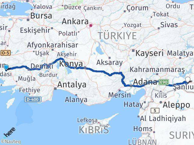 Aydın Koçarlı Şanlıurfa Arası Kaç Km - Yol Haritası