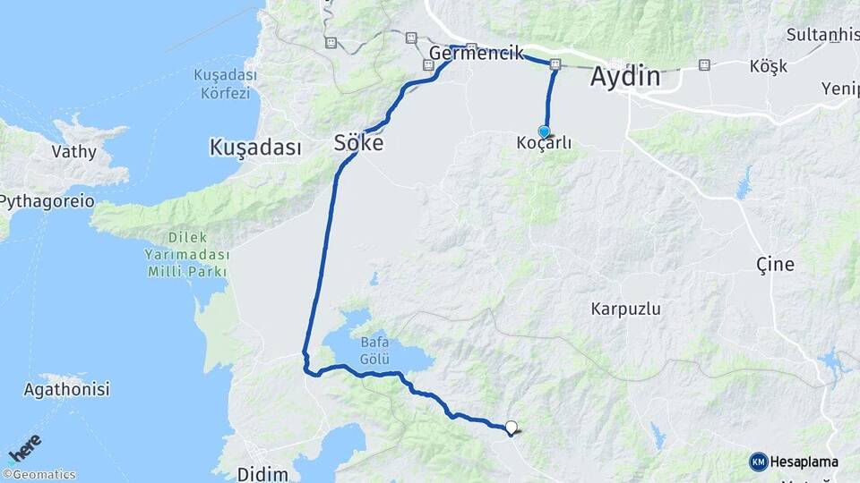 Aydın Koçarlı Selimiye Milas Muğla Arası Kaç Km - Yol Haritası