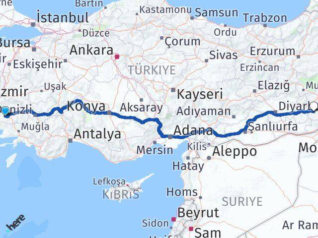 Aydın Koçarlı Siirt Arası Kaç Km - Yol Haritası
