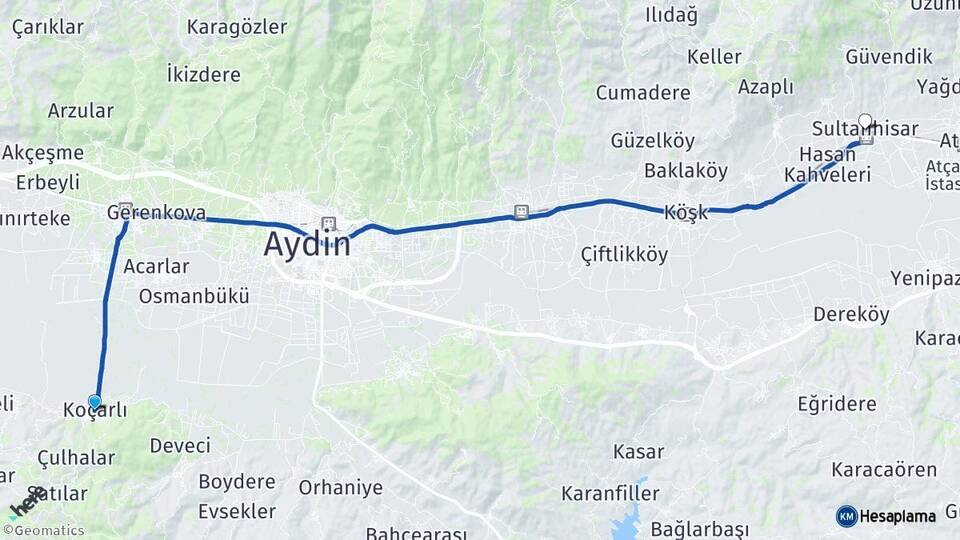 Aydın Koçarlı Sultanhisar Arası Kaç Km - Yol Haritası