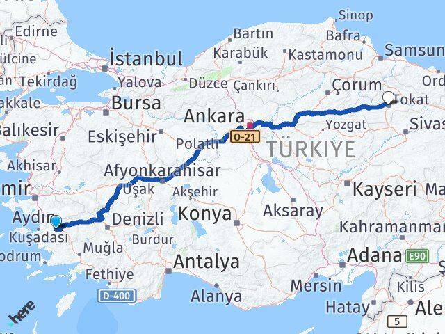 Aydın Koçarlı Tokat Arası Kaç Km - Yol Haritası