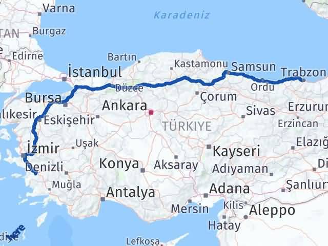 Aydın Koçarlı Trabzon Arası Kaç Km - Yol Haritası