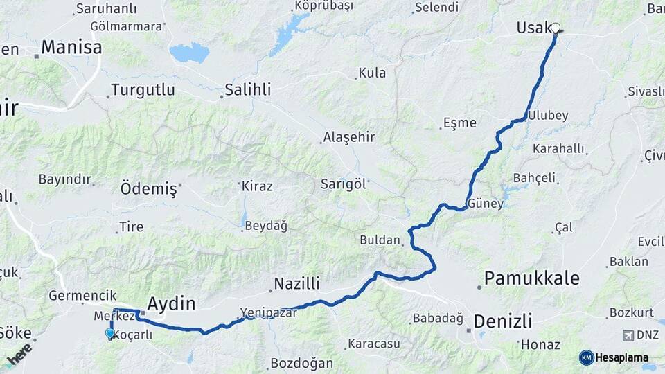 Aydın Koçarlı Uşak Arası Kaç Saat? Yol Haritası, Yakıt, Rota ve Mesafe Hesaplama Aydın Koçarlı Uşak Arası Kaç Km? Kaç Saat? Yol Haritası