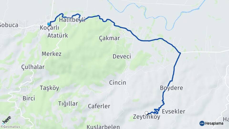 Aydın Koçarlı Zeytinköy Koçarlı Arası Kaç Km - Yol Haritası