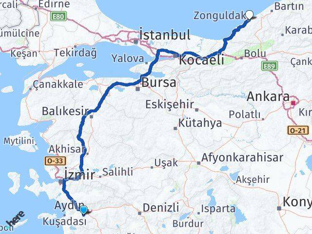 Aydın Koçarlı Zonguldak Arası Kaç Km - Yol Haritası