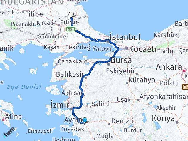Aydın Kofçaz Kırklareli Arası Kaç Km - Yol Haritası