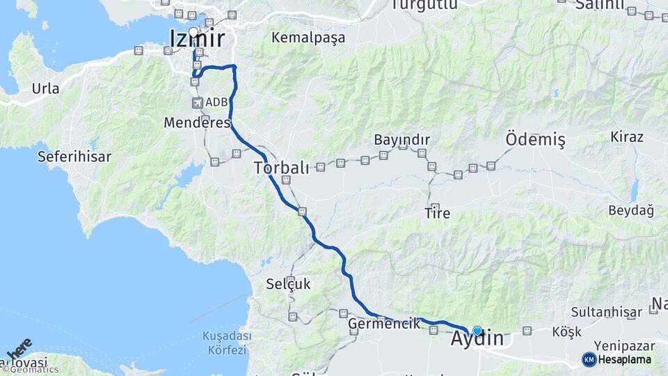 Aydın Konak İzmir Arası Kaç Km - Yol Haritası