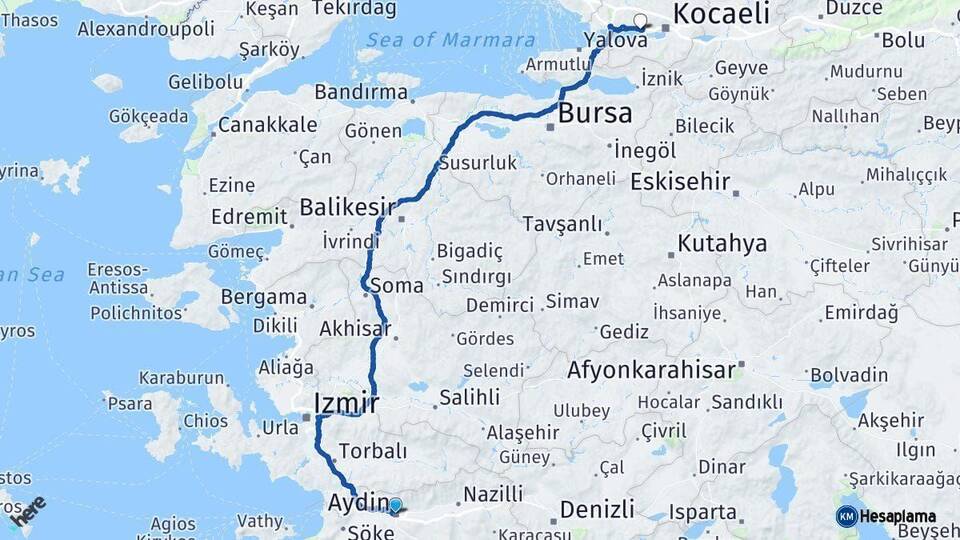 Aydın Körfez Kocaeli Arası Kaç Km - Yol Haritası