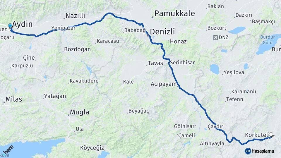 Aydın Korkuteli Antalya Arası Kaç Km - Yol Haritası