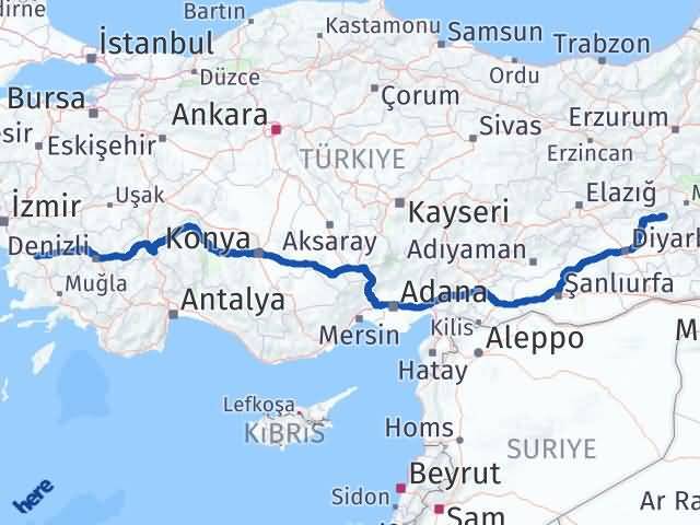 Aydın Kulp Diyarbakır Arası Kaç Km - Yol Haritası