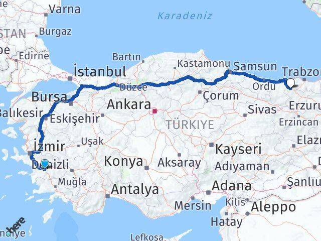 Aydın Kürtün Gümüşhane Arası Kaç Km - Yol Haritası