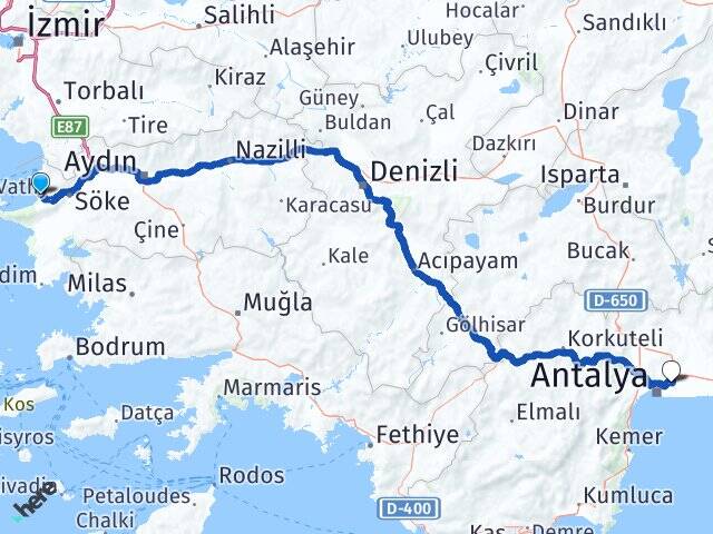 Aydın Kuşadası Antalya Havalimanı Arası Kaç Km - Yol Haritası