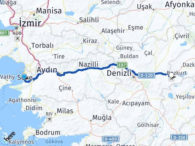 Aydın Kuşadası Çardak Havalimanı Arası Kaç Km - Yol Haritası
