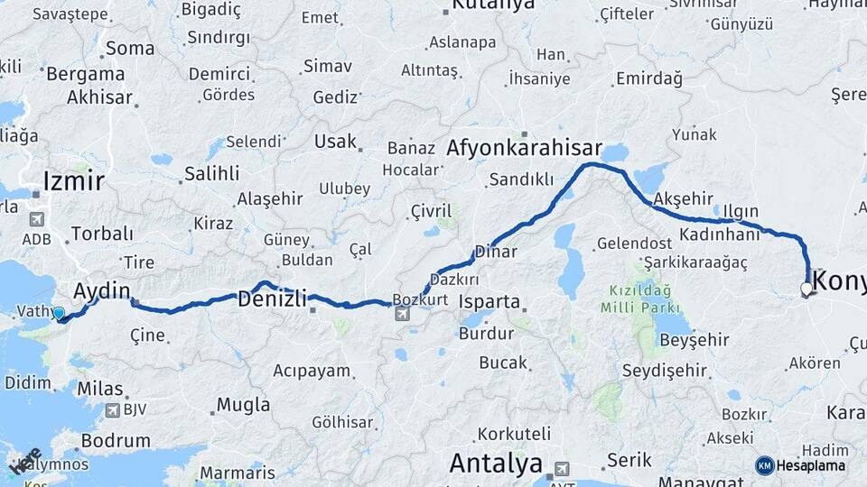 Aydın Kuşadası Davutlar Konya Arası Kaç Km - Yol Haritası