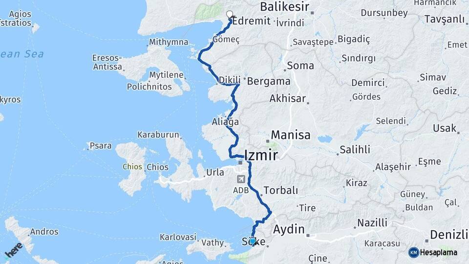 Aydın Kuşadası Edremit Balıkesir Arası Kaç Km - Yol Haritası