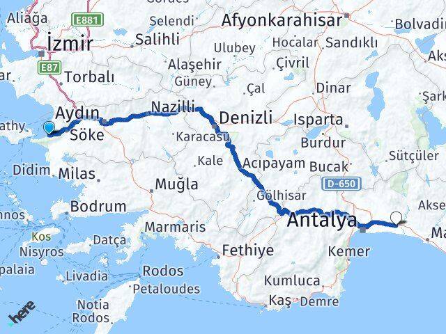 Aydın Kuşadası Güzelçamlı Serik Antalya Arası Kaç Km - Yol Haritası