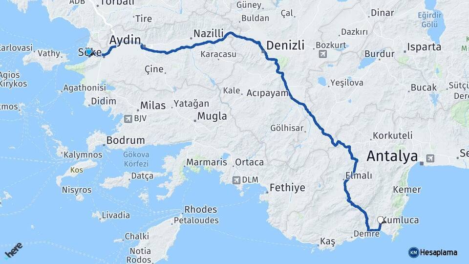 Aydın Kuşadası Kumluca Antalya Arası Kaç Km - Yol Haritası