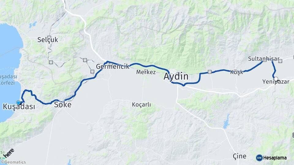 Aydın Kuşadası Yenipazar Arası Kaç Km - Yol Haritası