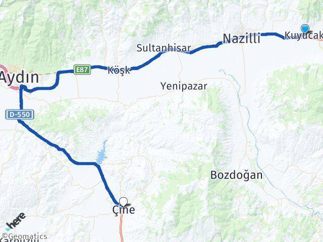 Aydın Kuyucak Çine Arası Kaç Km - Yol Haritası