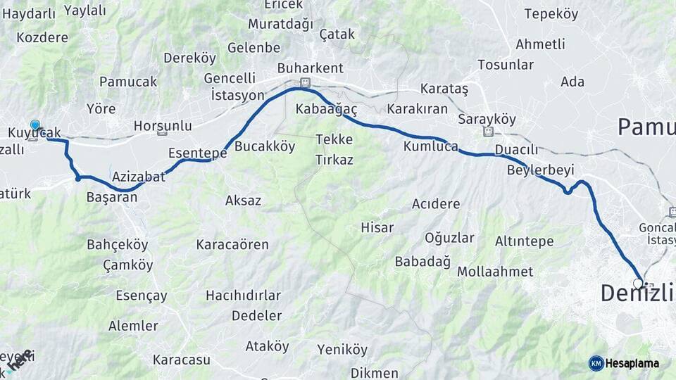 Aydın Kuyucak Denizli Arası Kaç Km - Yol Haritası