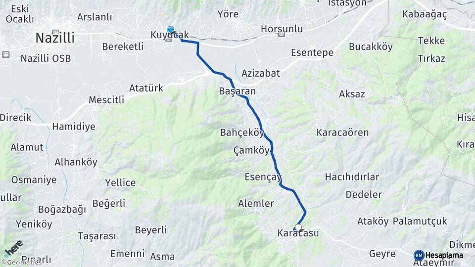 Aydın Kuyucak Karacasu Arası Kaç Km - Yol Haritası