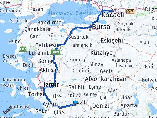 Aydın Kuyucak Kocaeli Arası Kaç Km - Yol Haritası
