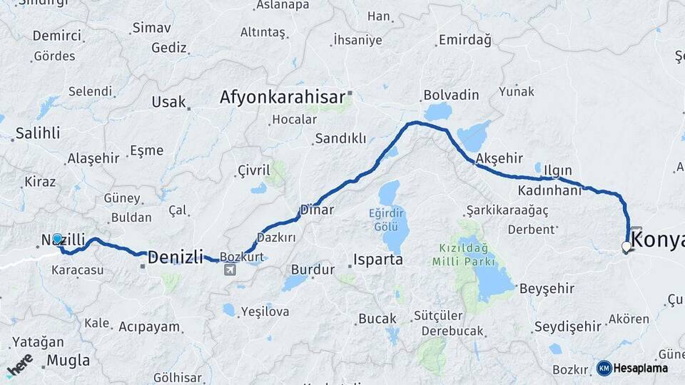 Aydın Kuyucak Konya Arası Kaç Km - Yol Haritası