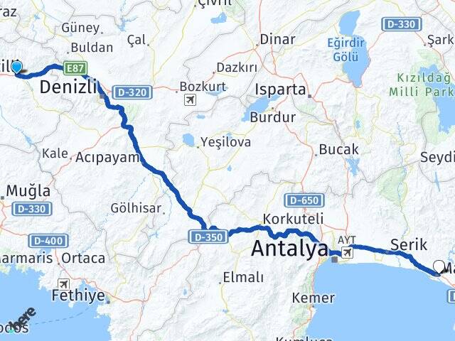 Aydın Kuyucak Manavgat Antalya Arası Kaç Km - Yol Haritası